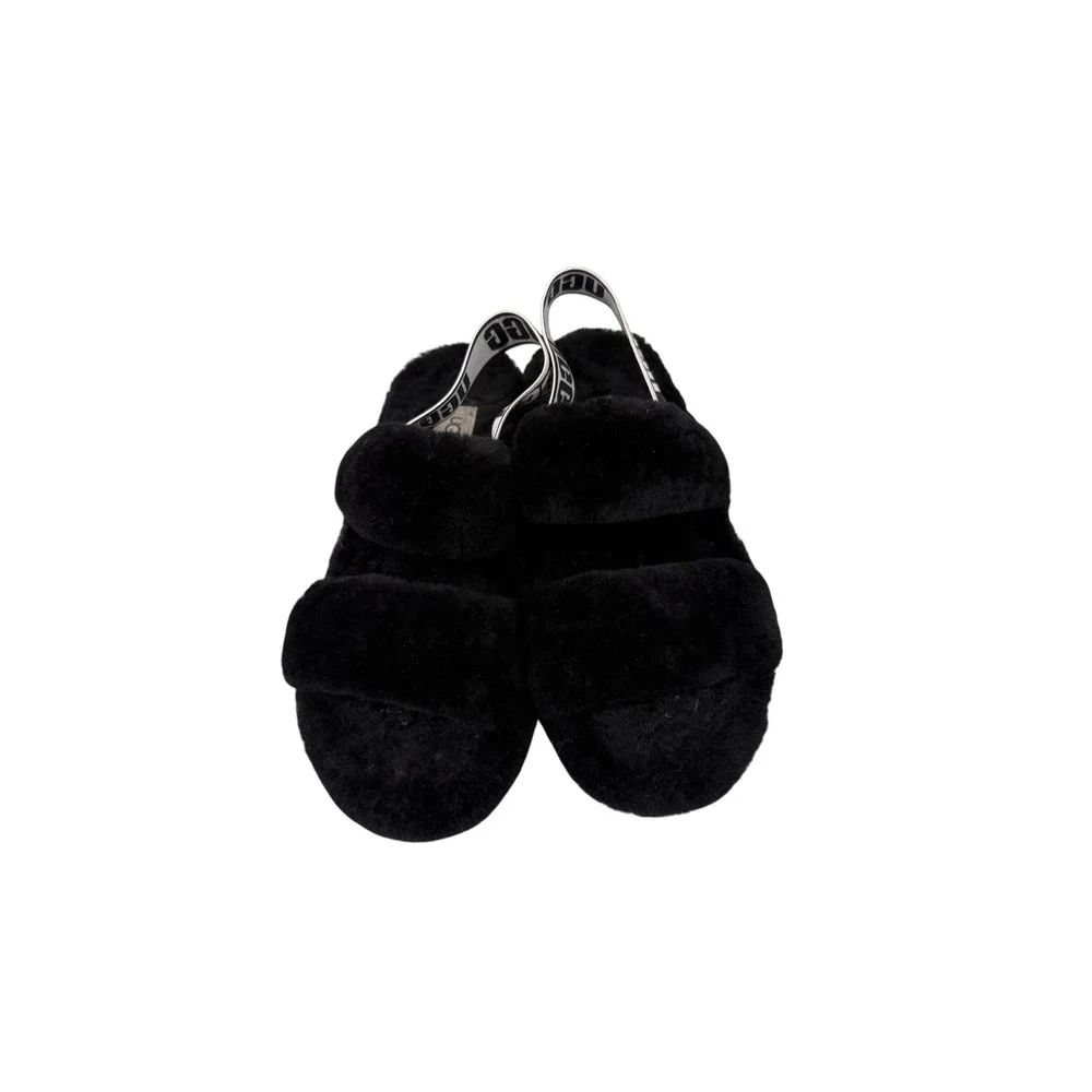 UGG Oh Fluffita Black Sheepskin Platform Slingback Slides Sandals Women 8